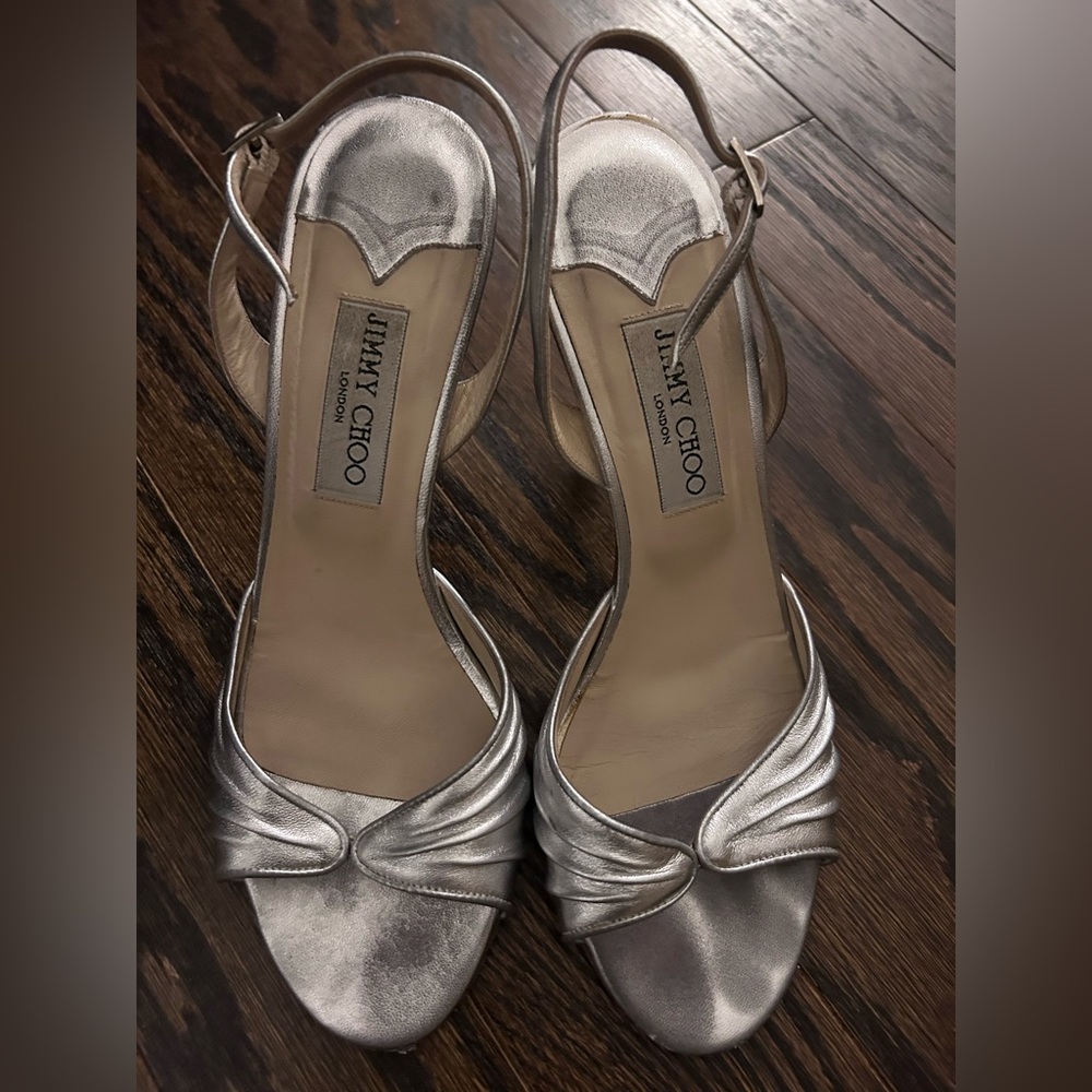 Jimmy Choo silver Sling Back Sandals